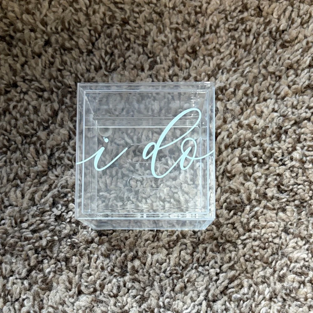 Clear Acrylic Jewelry Ring Box Organizer with White Script - 'i do'